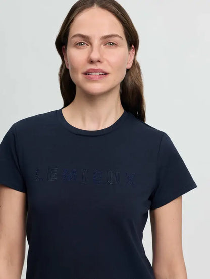 LeMieux Brilliance T-Shirt Navy with elegant rhinestone detailing for women's equestrian wear.