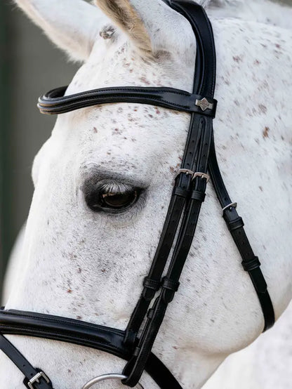 LeMieux Arika Anatomic Flash Bridle in Black/Silver - Premium Oiled Leather Horse Bridle