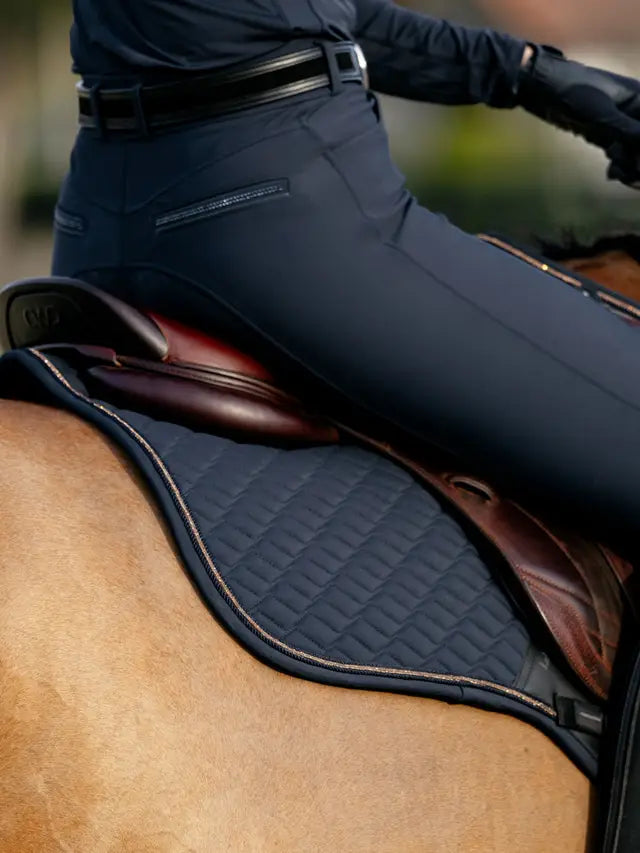 LeMieux Brilliance Close Contact Square Saddle Pad Navy with gold trim - Equestrian show jumping gear