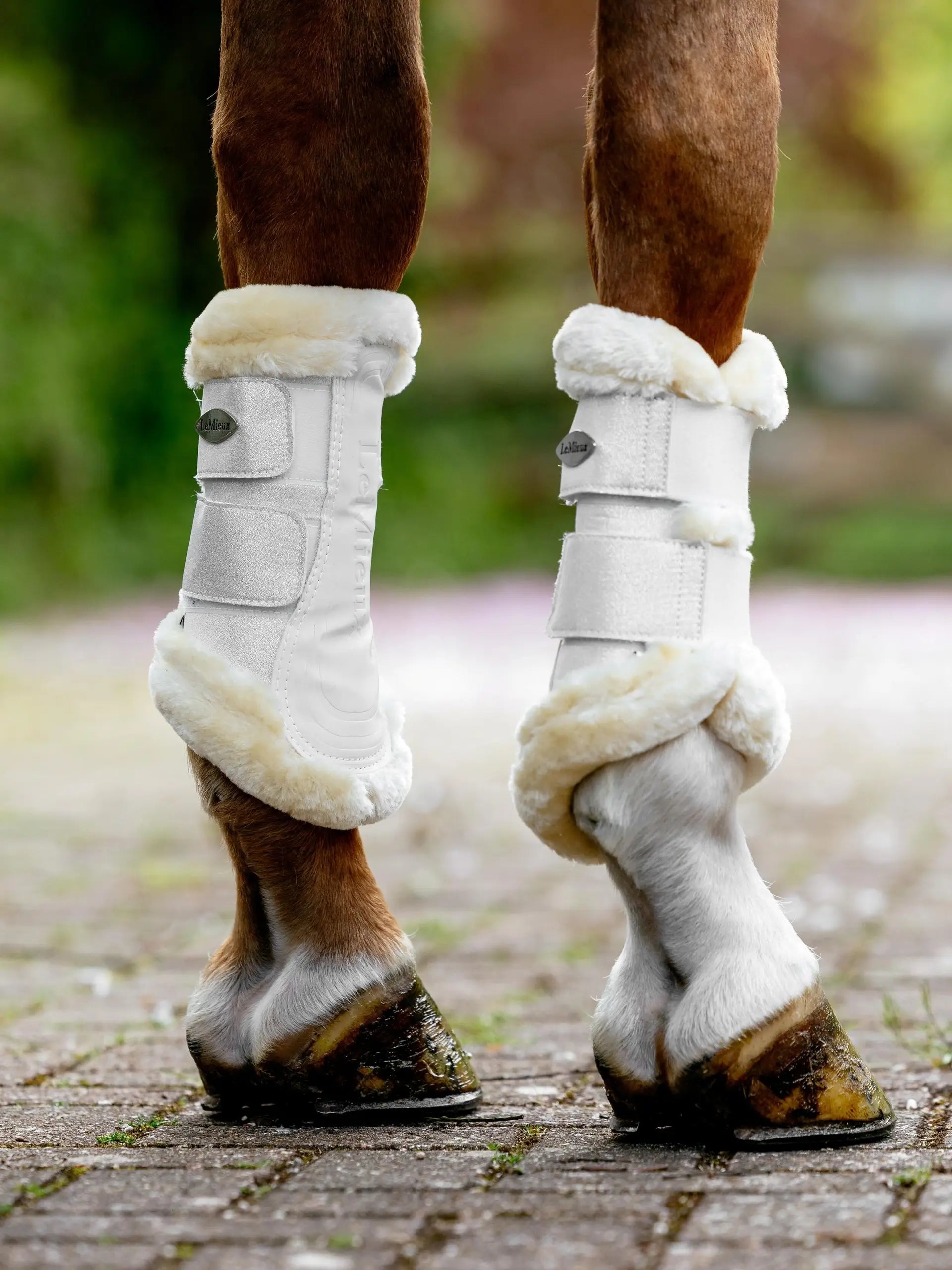 LeMieux Brilliance Fleece Edged Brushing Boots White - Horse Leg Protection with Sparkle