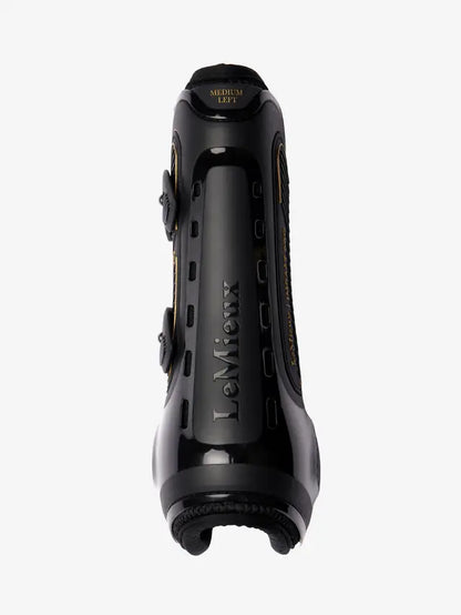 Black LeMieux Impact Pro Tendon Boot (Medium Left) - Equine leg protection, shock absorption, cooling vents.