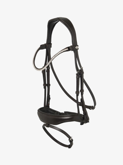 LeMieux Kudos Anatomic Brown Leather Dressage Bridle with Crystal Browband