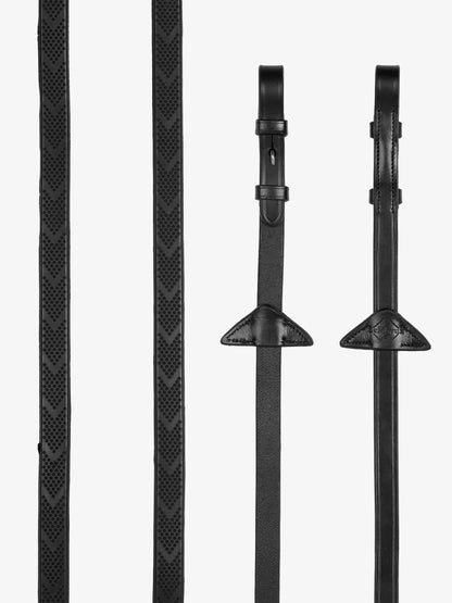 LeMieux Versa Grip Reins Black - rubber reins with extra grip, billet attachments, and martingale stoppers.