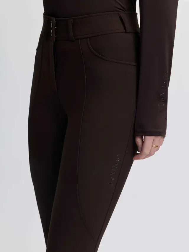 LeMieux Brilliance Knee Grip Breeches in Espresso brown - Equestrian riding pants with subtle branding.