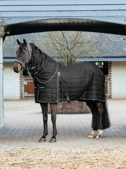 LEMIIEUX KUDOS CLIMACORE STABLE RUG WITH NECK 200G BLACK on a horse, water-resistant, breathable