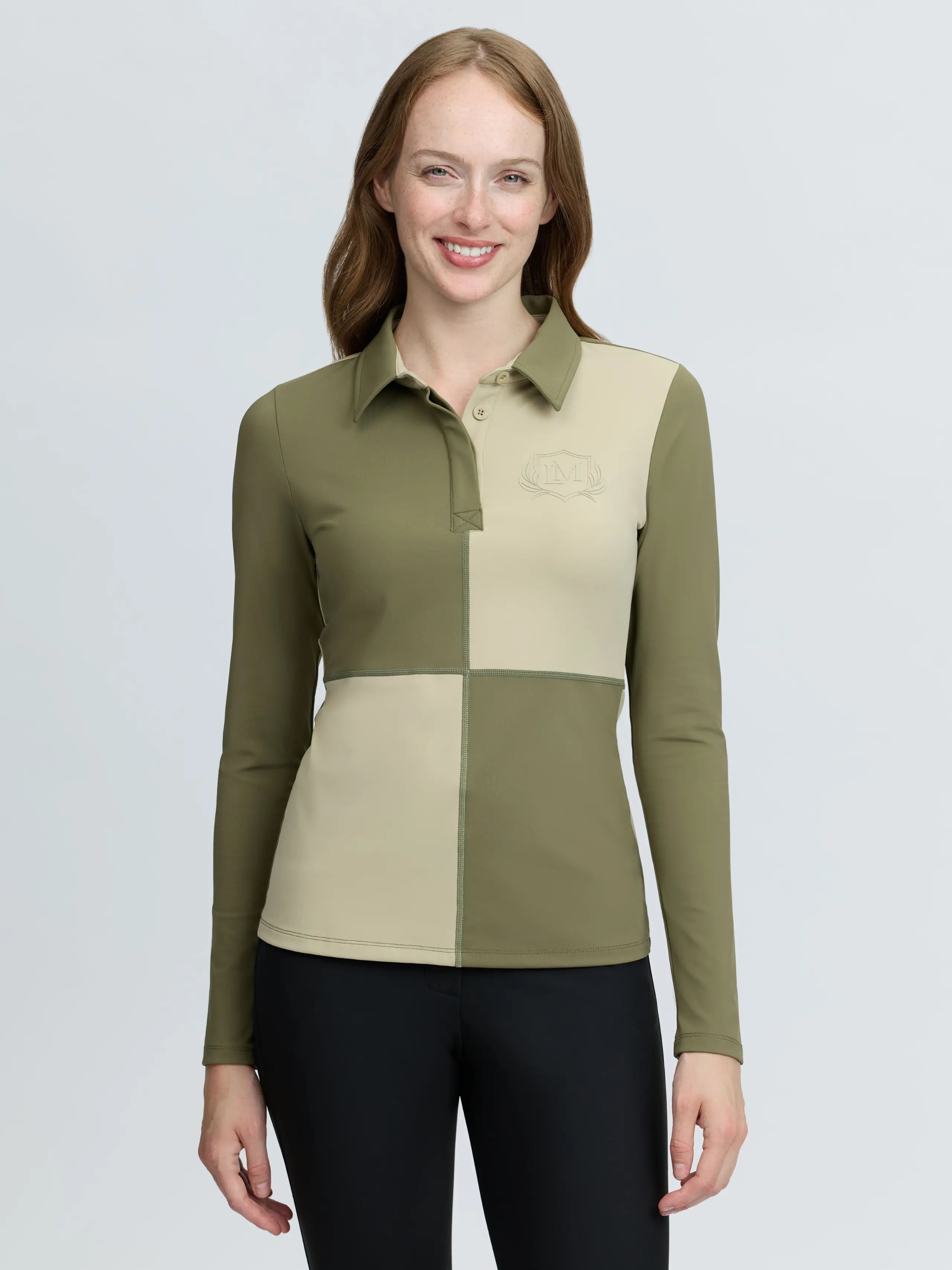LeMieux Harlequin Rugby Shirt Base Layer Willow/Pear