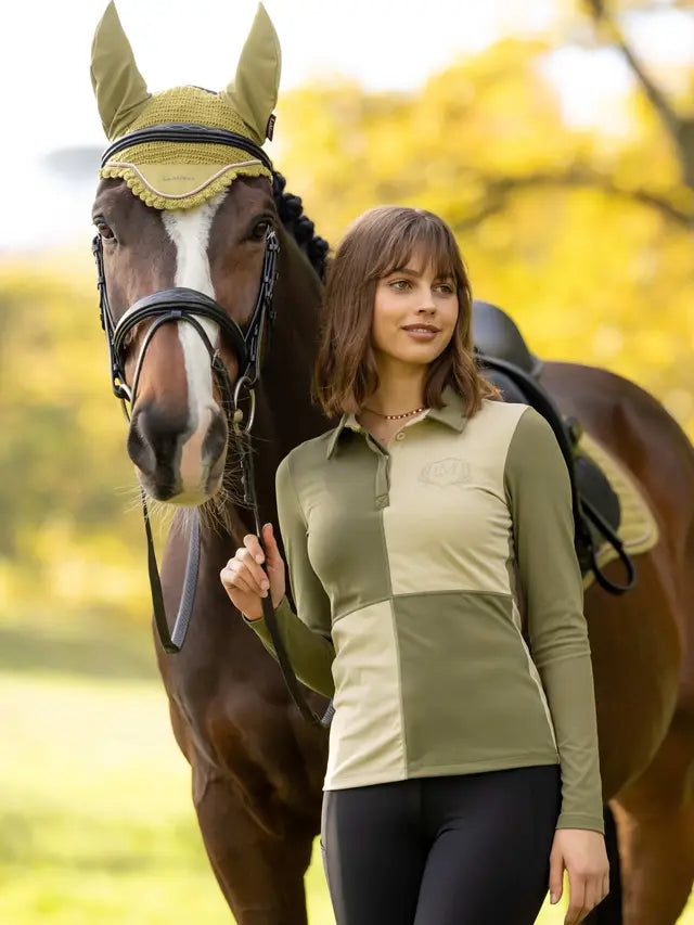 LeMieux Harlequin Rugby Shirt Base Layer Willow/Pear