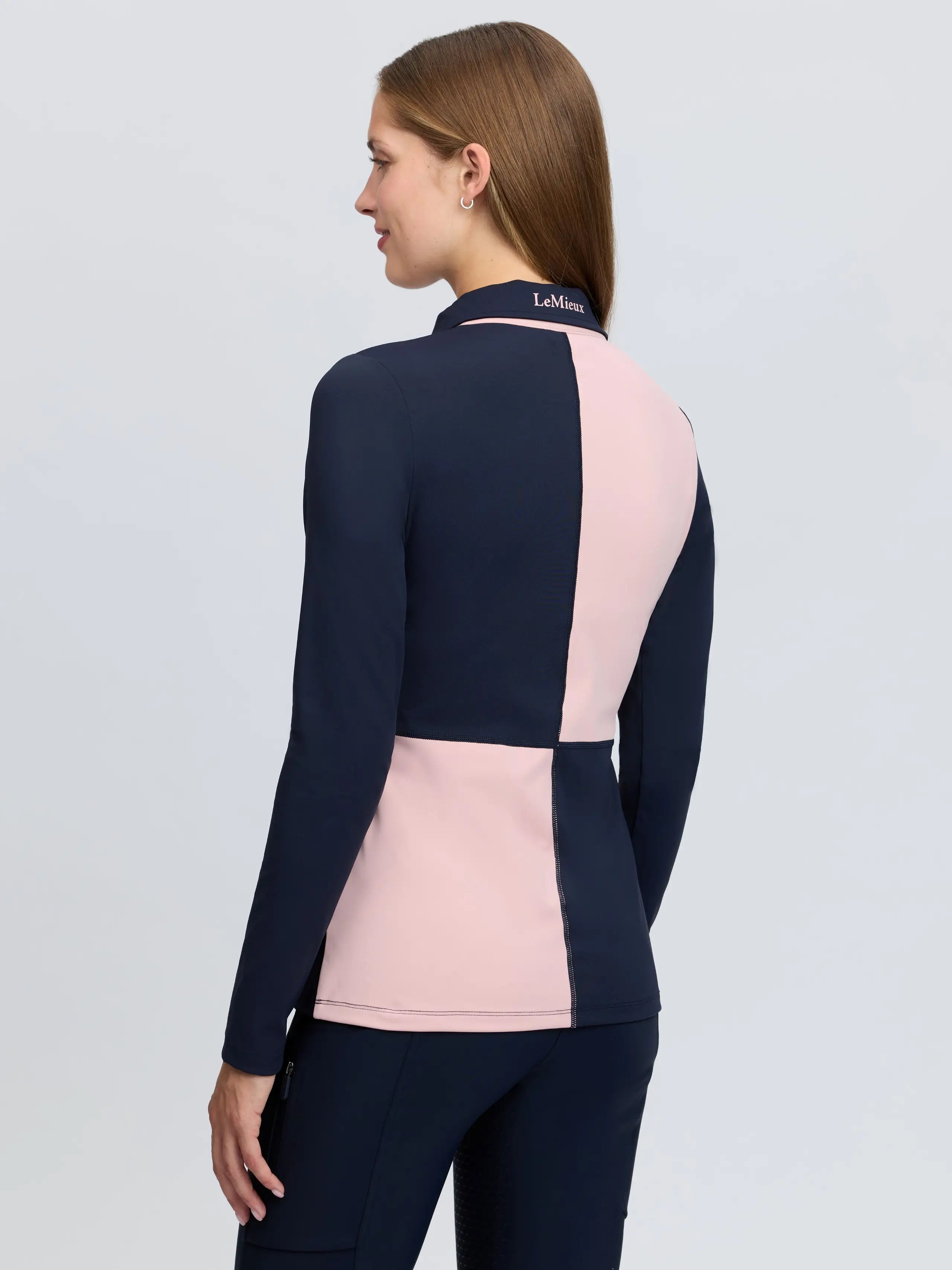 LeMieux Harlequin Colour Block Rugby Shirt Base Layer - Petal/Navy Women's