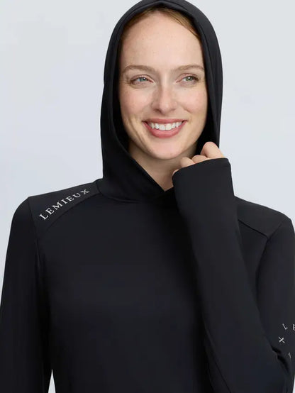 LeMieux black hooded mid-layer training top for women
