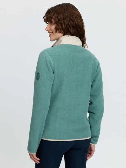 Green LeMieux Piper Popper Fleece Aloe for women | Equestrian mid layer with contrast trim