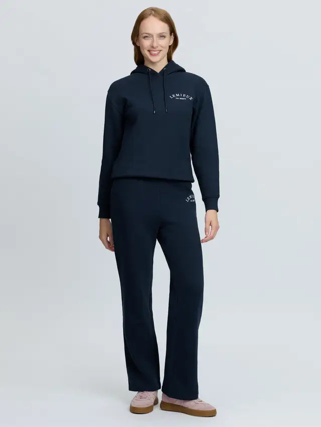 LeMieux Luna Hoodie navy for women - comfortable loungewear hooded sweatshirt with embroidered logo