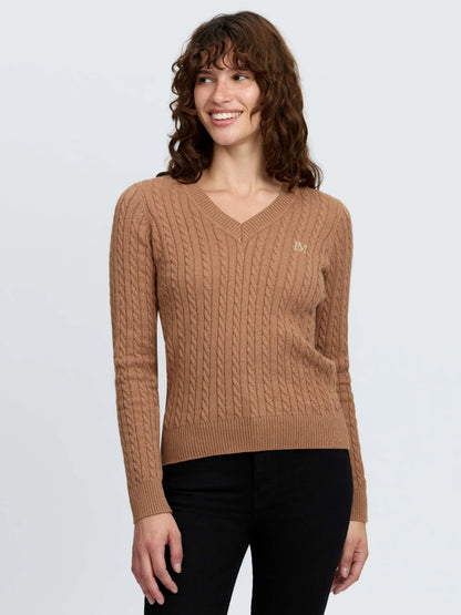 LeMieux Carla Cable V-Neck Knit Jumper Caramel