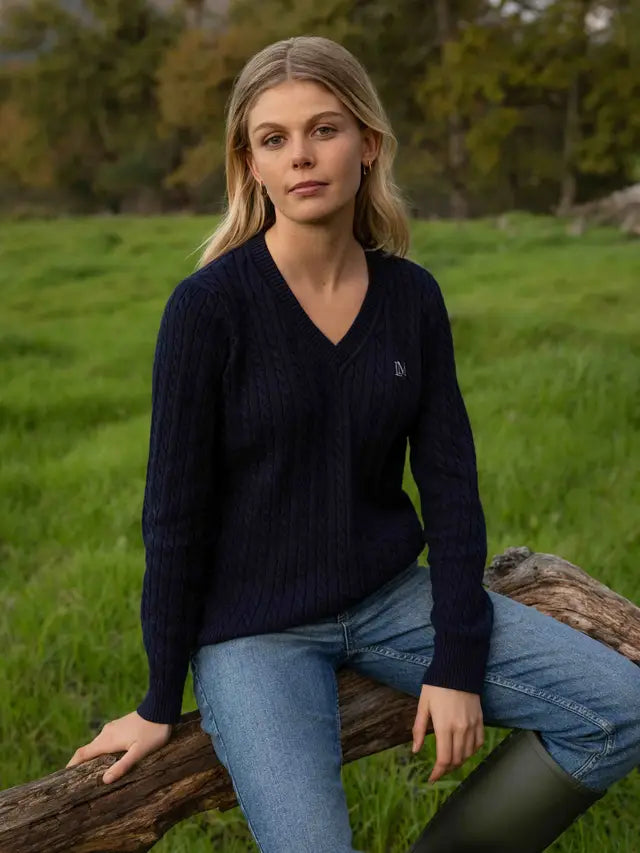 LeMieux Carla Cable V-Neck Knit Jumper Navy