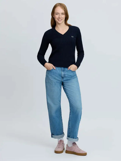 LeMieux Carla Cable V-Neck Knit Jumper Navy