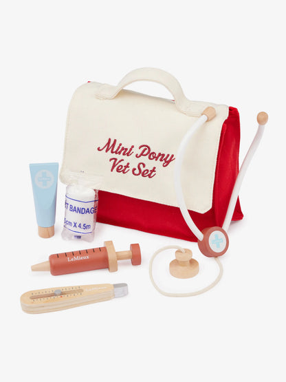 LeMieux Toy Pony Vet Set: Wooden equestrian toys for pretend play horse care with stethoscope and tools.