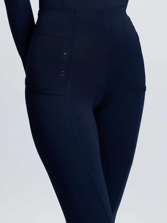 LeMieux Tall Naomi Navy Pull-On Breeches with phone pocket and full silicone seat detail.