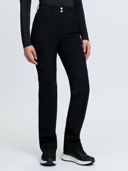 Black waterproof equestrian trousers with durable stretch fabric and silicone grip