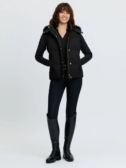 LeMieux Margot Black Puffer Gilet with Faux Fur Hood for Women | Equestrian Style