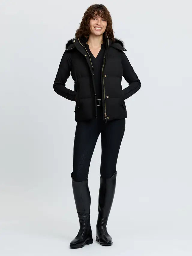 LeMieux Margot Black Puffer Gilet with Faux Fur Hood for Women | Equestrian Style