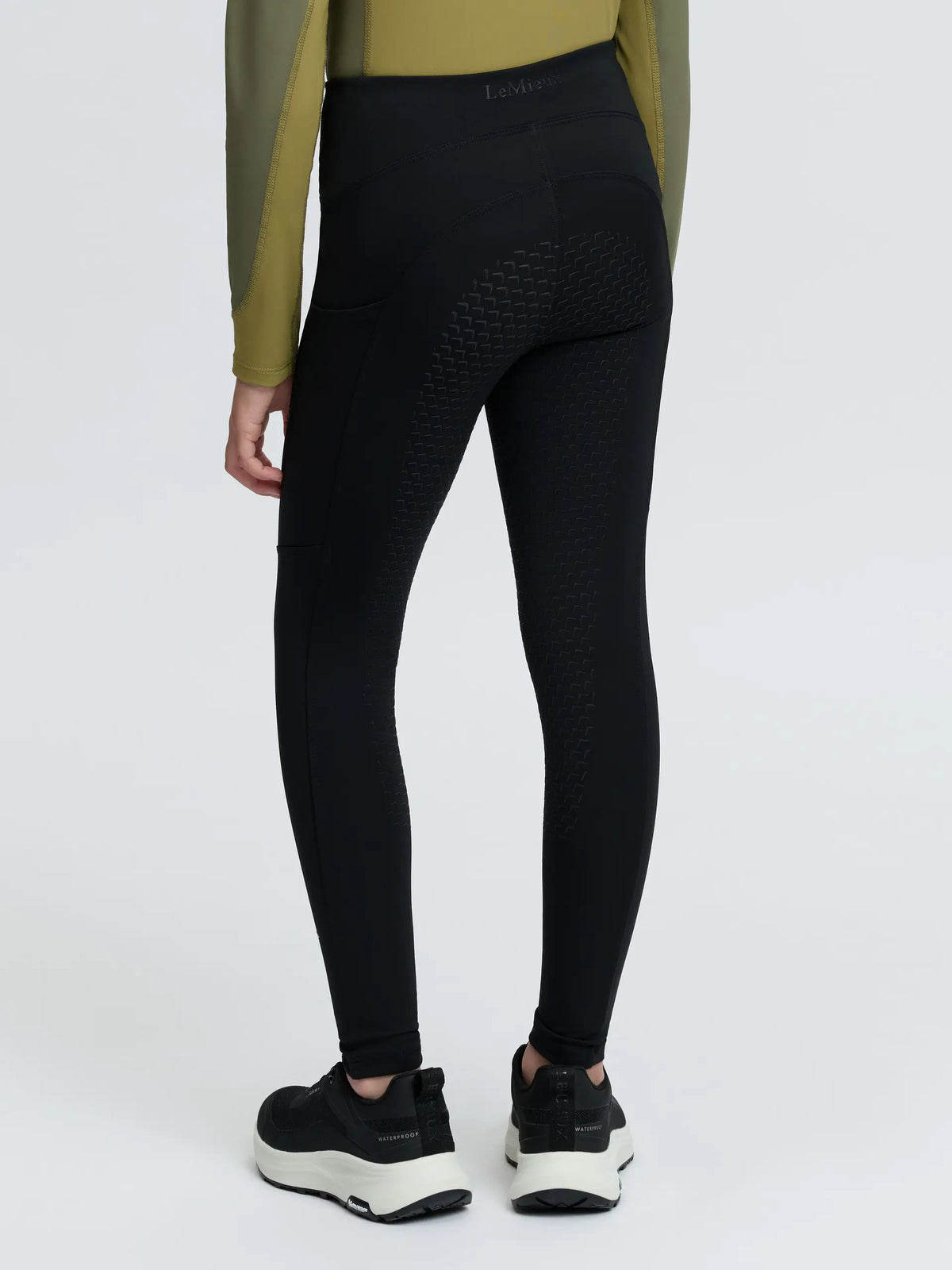 LeMieux Mini Nora brushed black riding leggings with full seat silicone grip for kids.
