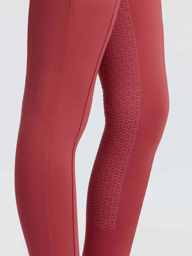 LeMieux Mini Pull On Breeches Spiced Earth kids equestrian riding tights with heart silicone grip.