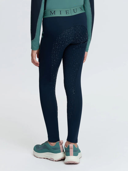 LeMieux Mini Pull On Breeches navy with patterned silicone seat - Kids equestrian leggings