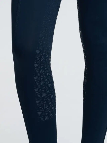 Navy LeMieux kids riding breeches with unique hat pattern silicone knee grip
