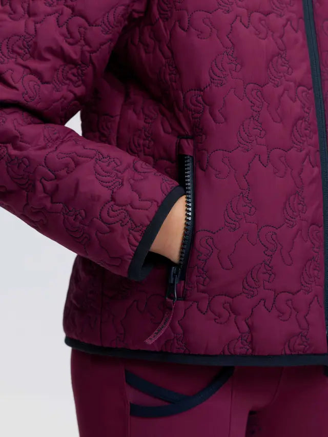 LeMieux Mini Lola Quilted Jacket Blackberry: Gorgeous unicorn pattern puffer with sherpa lining for girls.