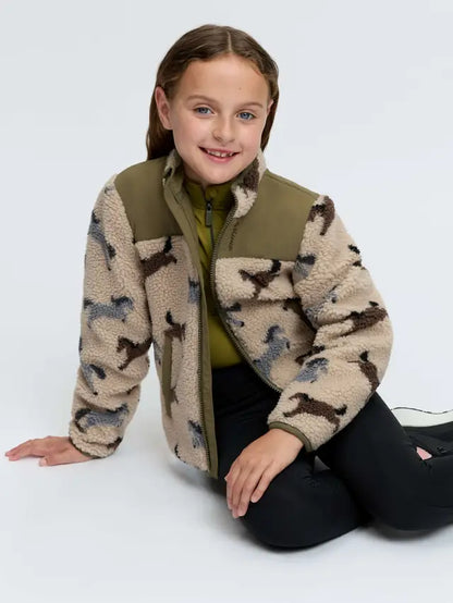 LeMieux kids pony fleece jacket in Willow Green - cute pattern, zip-up, perfect for horse lovers.