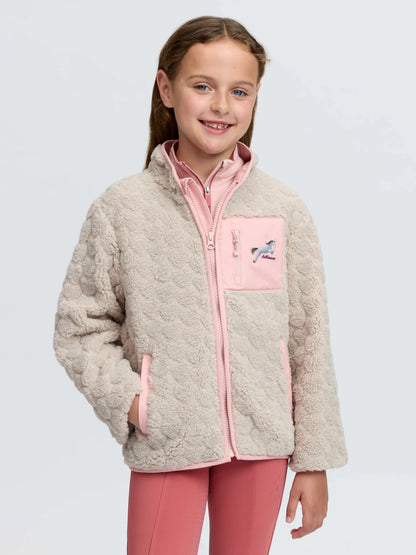 LeMieux girls stone heart pattern borg fleece jacket with pink trim