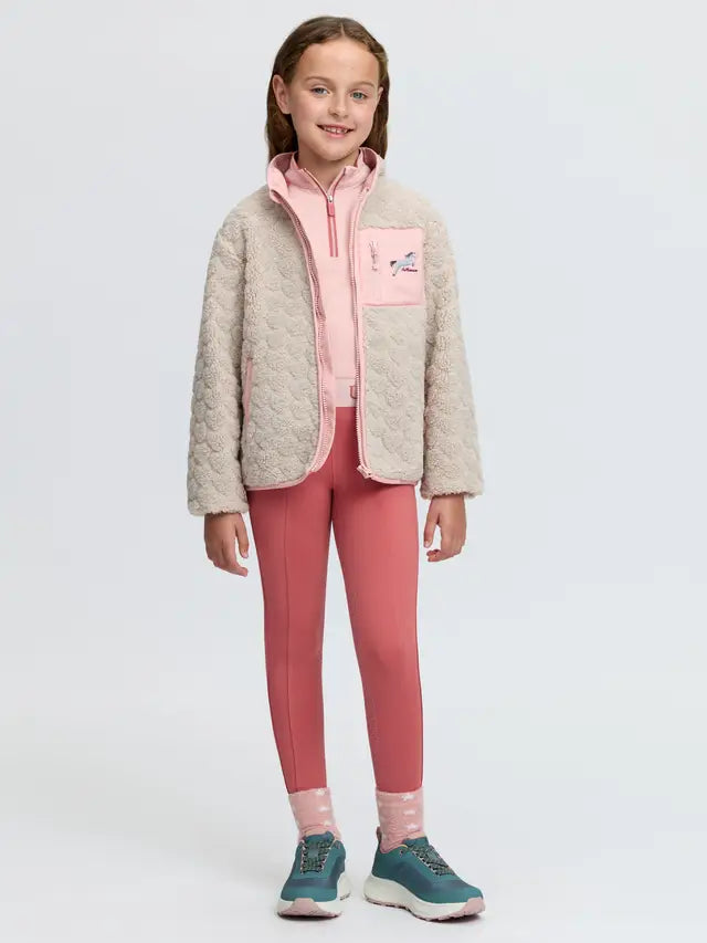 LeMieux Mini Thora Heart Fleece Stone beige kids jacket with geometric heart pattern.