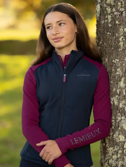 LeMieux Young Rider Bethany Zip Through Midlayer in Blackberry - warm fleece for horse riding.