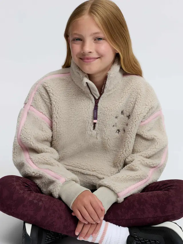 LeMieux Girl's Jody Teddy Fleece in stone - cozy quarter zip borg fleece winter top