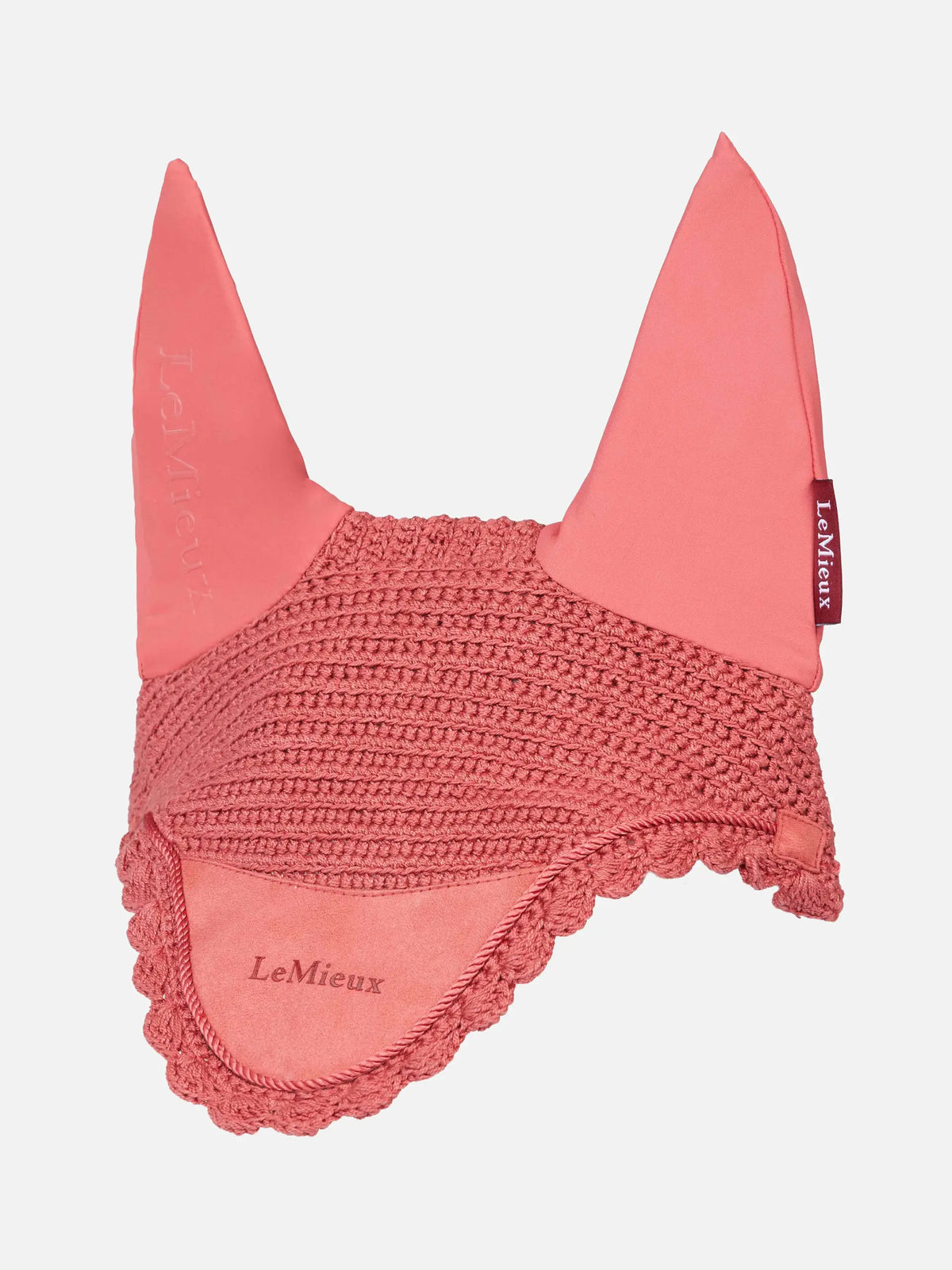 LeMieux Classic Fly Hood Spiced Earth - Coral Pink Horse Ear Bonnet for equestrian use