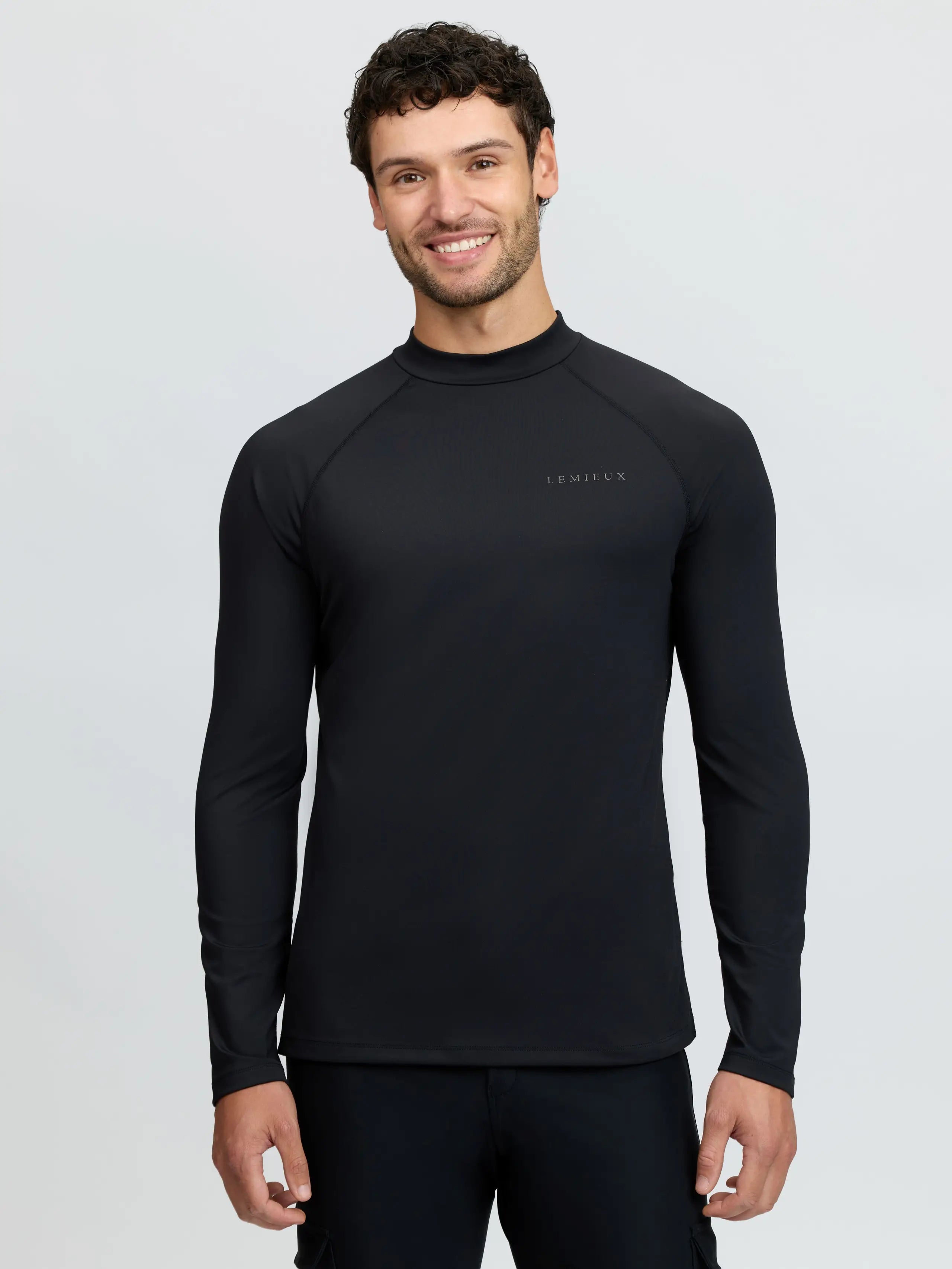 LeMieux Mens Black Long Sleeve Mock Neck Base Layer Athletic Shirt