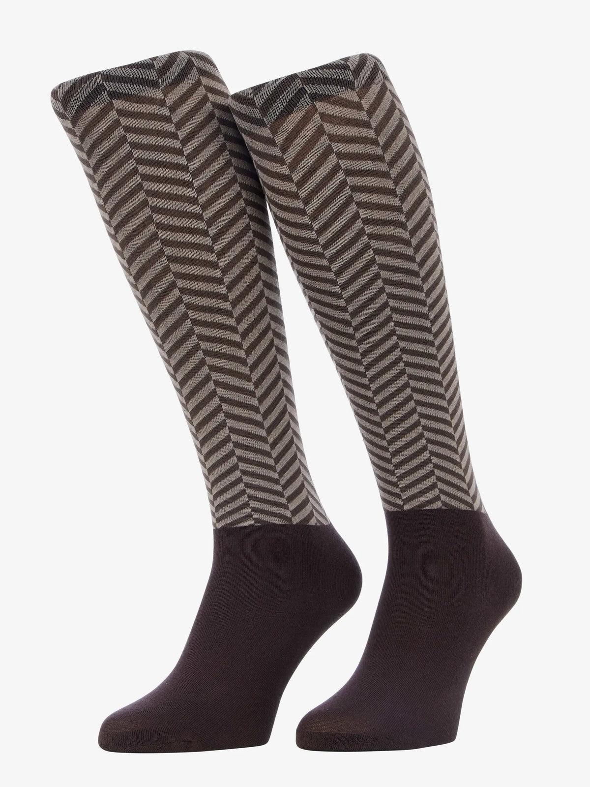 Lemieux Heritage Footsie Socks Herringbone Cocoa - Knee-high equestrian socks with padded sole and moisture-wicking yarn