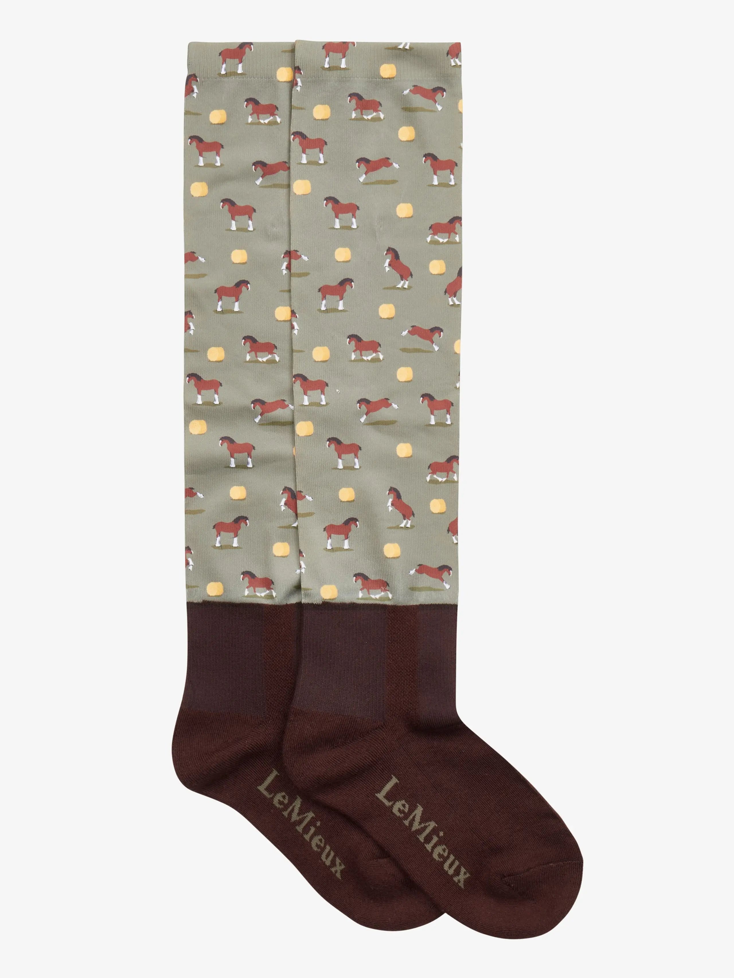 LeMieux Willow Green Socks with Clydesdale Horses & Hay Bale Print