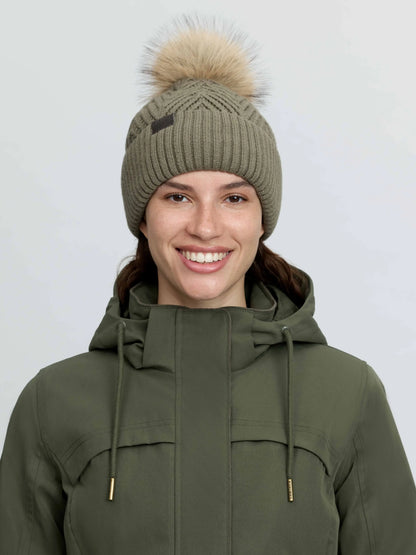 LeMieux Clara Knit Beanie Willow Green with Faux Leather Logo