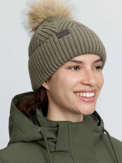 LeMieux Clara Knit Beanie Willow Green - cozy winter equestrian hat with pom pom
