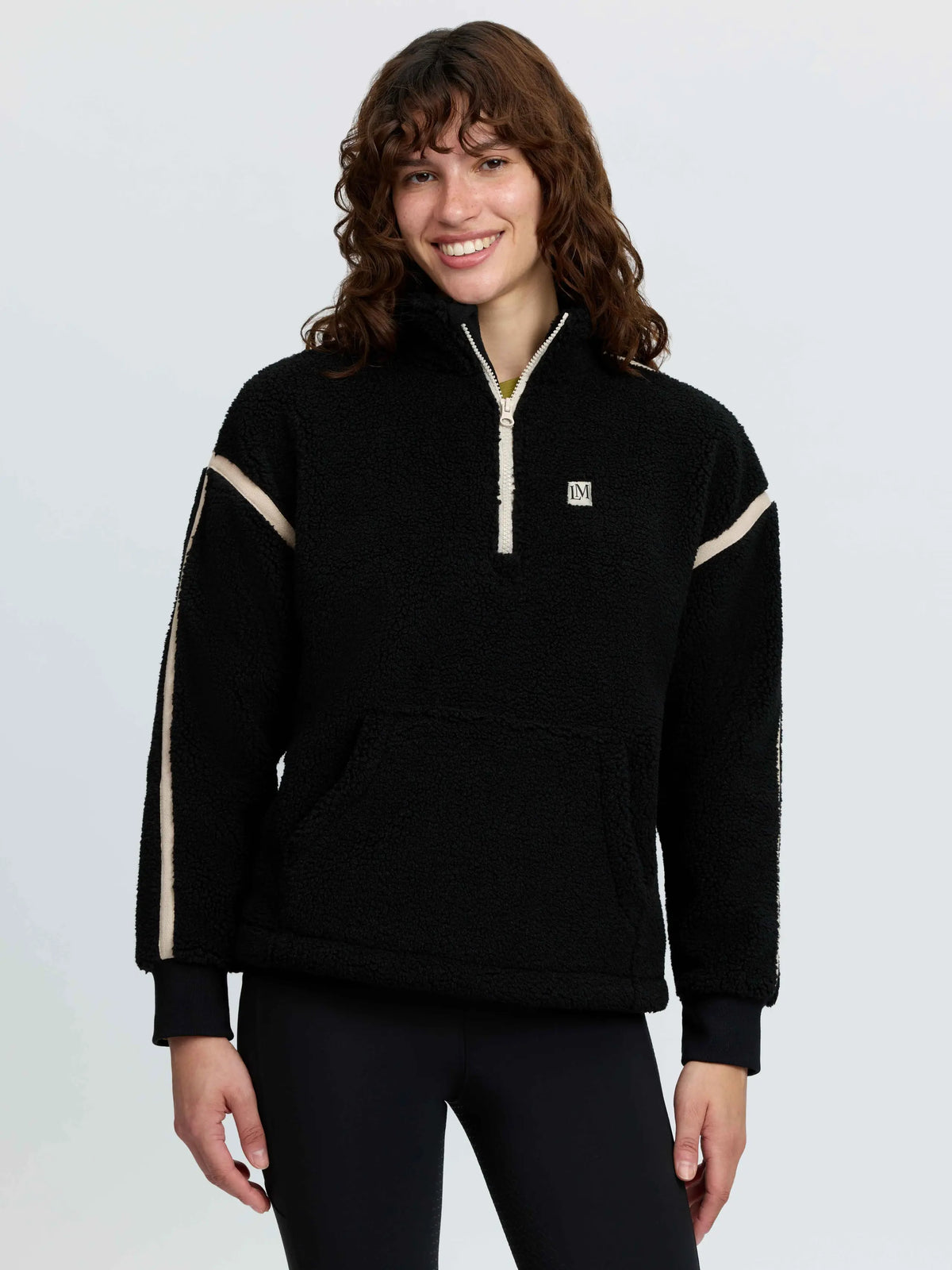 Lemieux Avery Teddy Quarter Zip Fleece - Black | Cosy sherpa hoodie with drawstring hood and pockets.