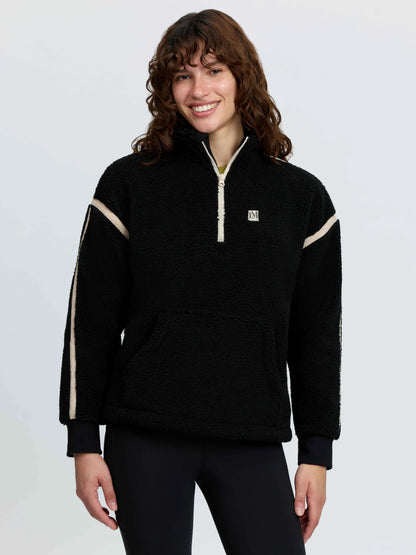 Lemieux Avery Teddy Quarter Zip Fleece - Black | Cosy sherpa hoodie with drawstring hood and pockets.