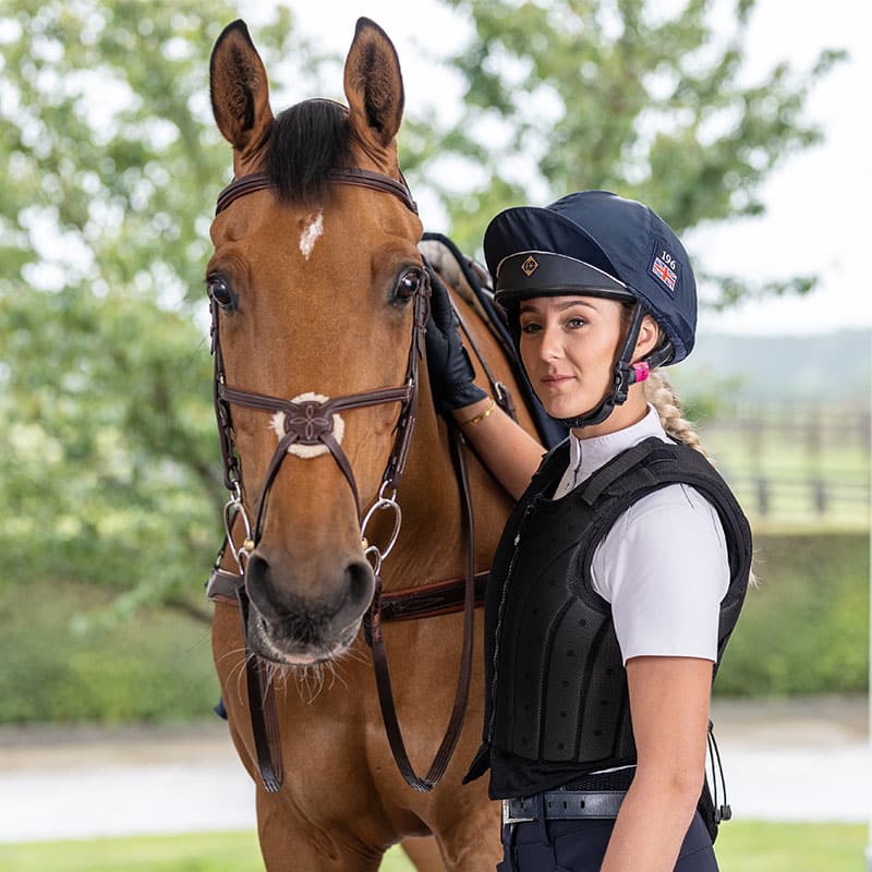 CHARLES OWEN KONTOR ADULTS BODY PROTECTOR BLACK. Woman with Horse. Equiflair.