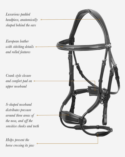 Lemieux Kudos Clear Arc Bridle: Black European Leather Horse Bridle for Comfort & Performance | FEI Compliant