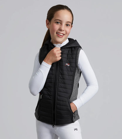 Premier Equine Mini Lamera Girl's Black Riding Gilet - Equestrian Vest with Hood - Clothing Leisure Wear 5-6 Years