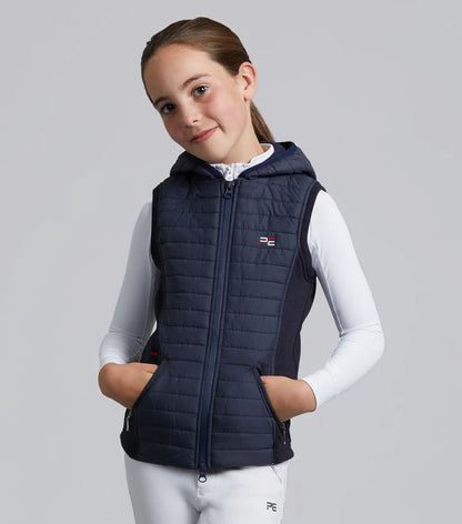 Premier Equine Girl's Navy Lamera Hybrid Riding Gilet. Quilted, hooded vest for young equestrian athletes. - Clothing…