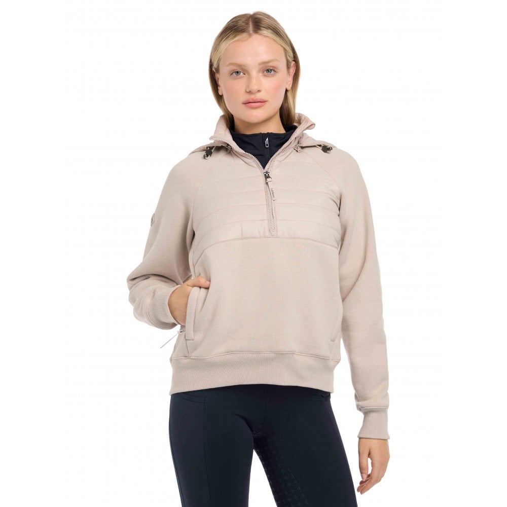 LeMieux Harley Hybrid Hoodie - Stone Color | Women's Fashionable Half Zip with Detachable Hood