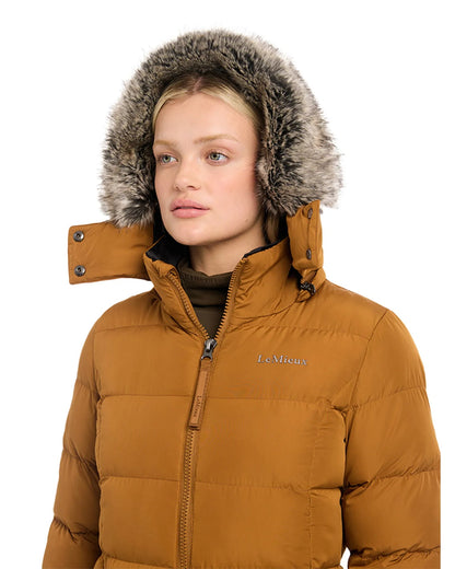 LeMieux Harper Longline Puffer Coat Ginger: Women's Winter Jacket with Fur Hood - Equiflair