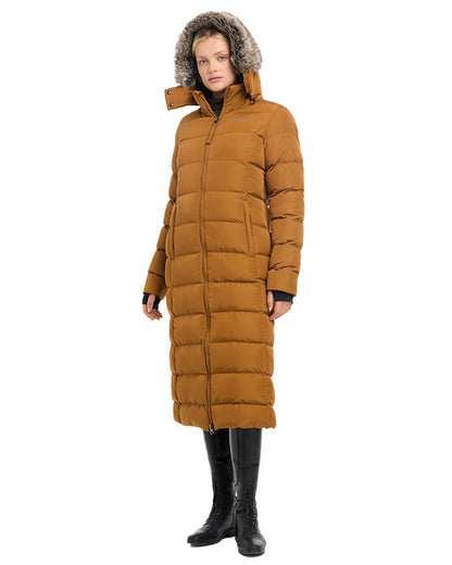 LeMieux Harper Longline Puffer Coat Ginger - Women's Winter Fashion, Warm & Stylish, Faux Fur Hood, Equestrian Apparel