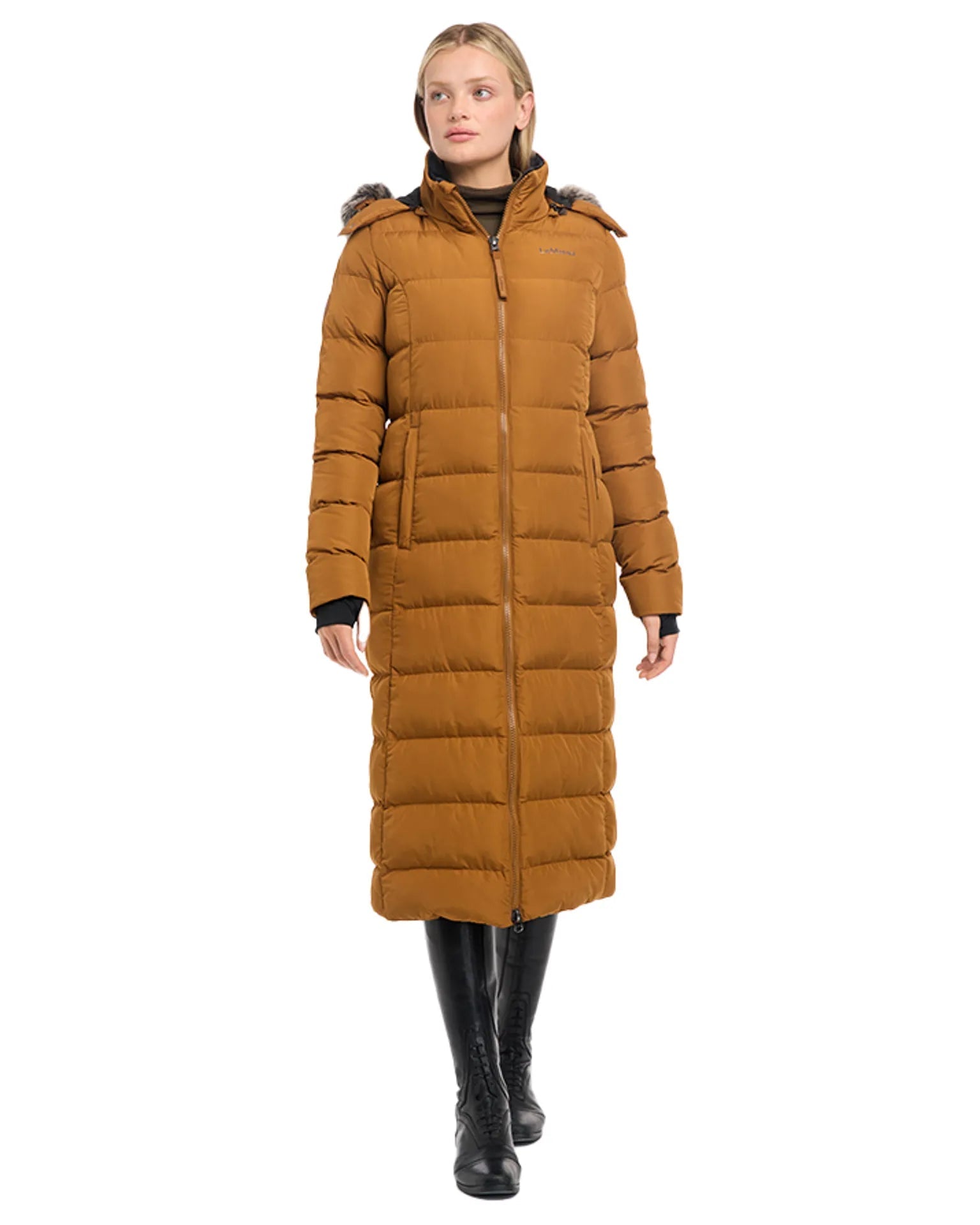 LeMieux Harper Ginger Longline Puffer Coat for Women | Stylish & Warm Winter Jacket with Faux Fur Hood