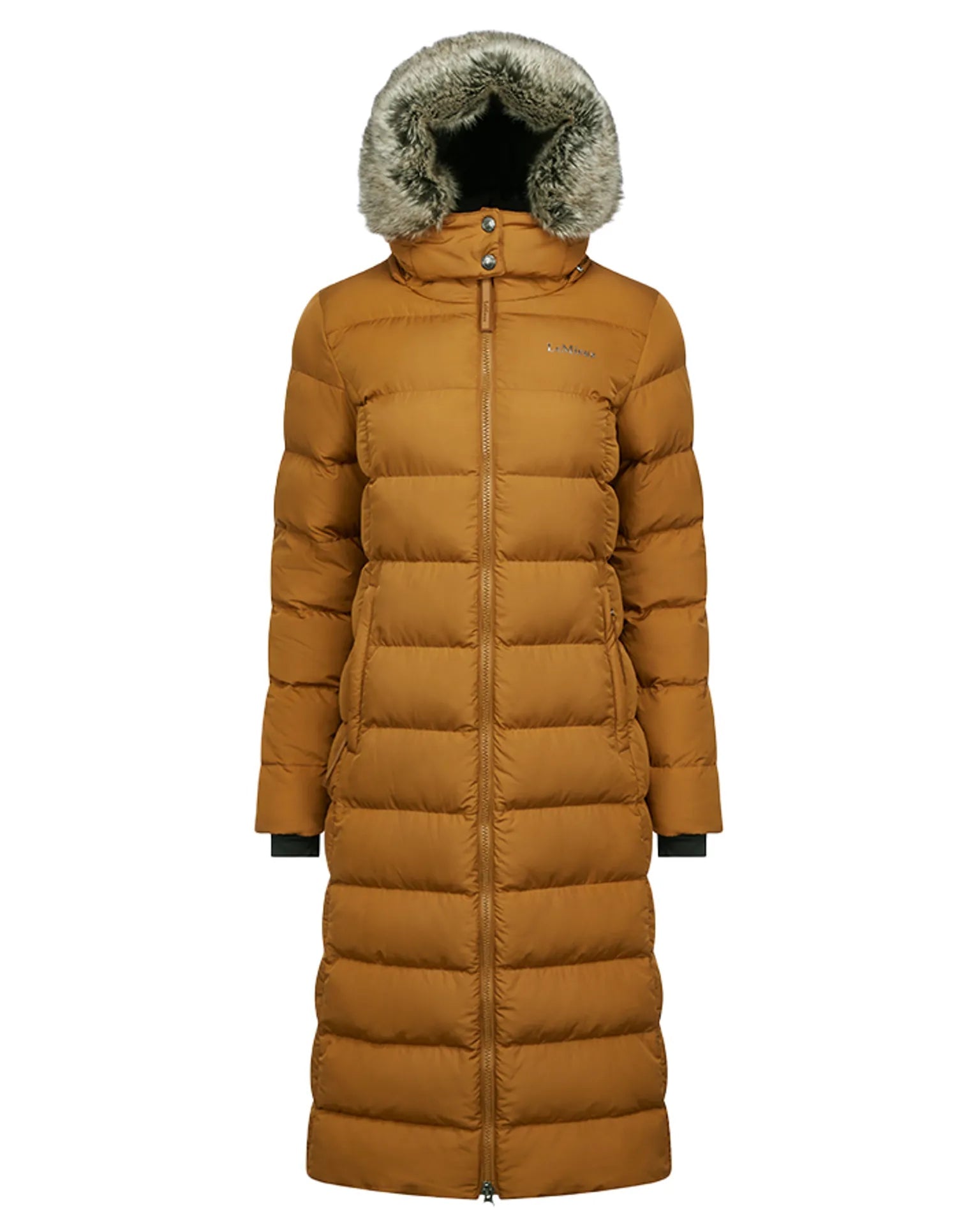 LeMieux Harper Longline Puffer Coat Ginger - Women's Winter Fashion, Warm Padded Jacket with Hood & Faux Fur Trim